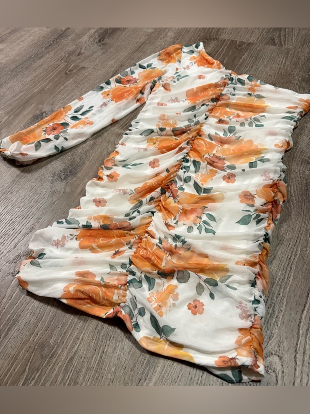 One Shoulder Floral Maternity Dress | Ruched Bodycon Mini (Size L) - Picture 3 of 5